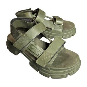 Ganni Army Khaki Green Recycled Rubber Chunky Platform Lug Sandals - 39 / 9